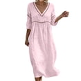 thumbnail image 1 of Oplxuo Cotton Dresses for Women Elegant V-Neck Hollow-Out 3/4 Sleeve Loose Midi Dress Casual Summer Beach Sundress, 1 of 7