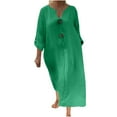 thumbnail image 1 of Oplxuo Cotton Linen Dresses for Women Summer 2025 Plus Size V Neck Lightweight Long Sleeve Beach Casual Maxi Dress, 1 of 5