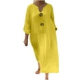 thumbnail image 1 of Oplxuo Cotton Linen Dresses for Women Summer 2025 Plus Size V Neck Lightweight Long Sleeve Beach Casual Maxi Dress, 1 of 5