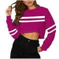 thumbnail image 1 of Oplxuo Cropped Striped Sweatshirt for Women Crewneck Long Sleeve Casual Pullover Loose Streetwear Tops, 1 of 3