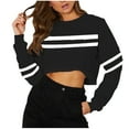thumbnail image 1 of Oplxuo Cropped Striped Sweatshirt for Women Crewneck Long Sleeve Casual Pullover Loose Streetwear Tops, 1 of 3