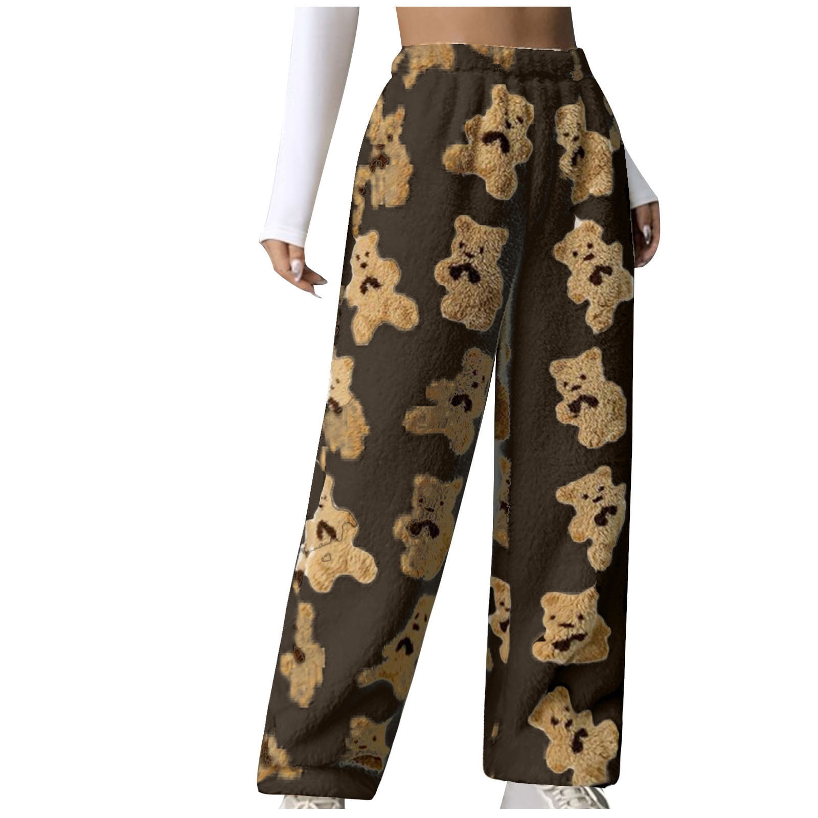 Oplxuo Cute Bear Fuzzy Pajama Pants for Women Soft Fluffy