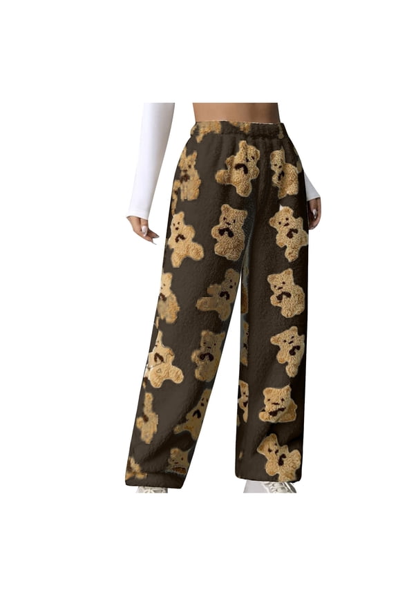 Cute Bear Fuzzy Pajama Pants for Women Soft Fluffy Fleece Warm Pjs Bottoms Winter Plush Lounge Pants Sleepwear