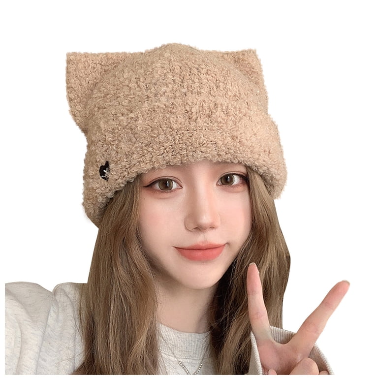 Oplxuo Cute Cat Ears Fuzzy Hats for Women Plush Beanies  display picture 1