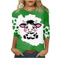 thumbnail image 1 of Oplxuo Cute Cow Printed 3/4 Sleeve T-Shirts for Women Crewneck Dressy Blouse Loose Pullover Casual Tunic Tee Tops, 1 of 3