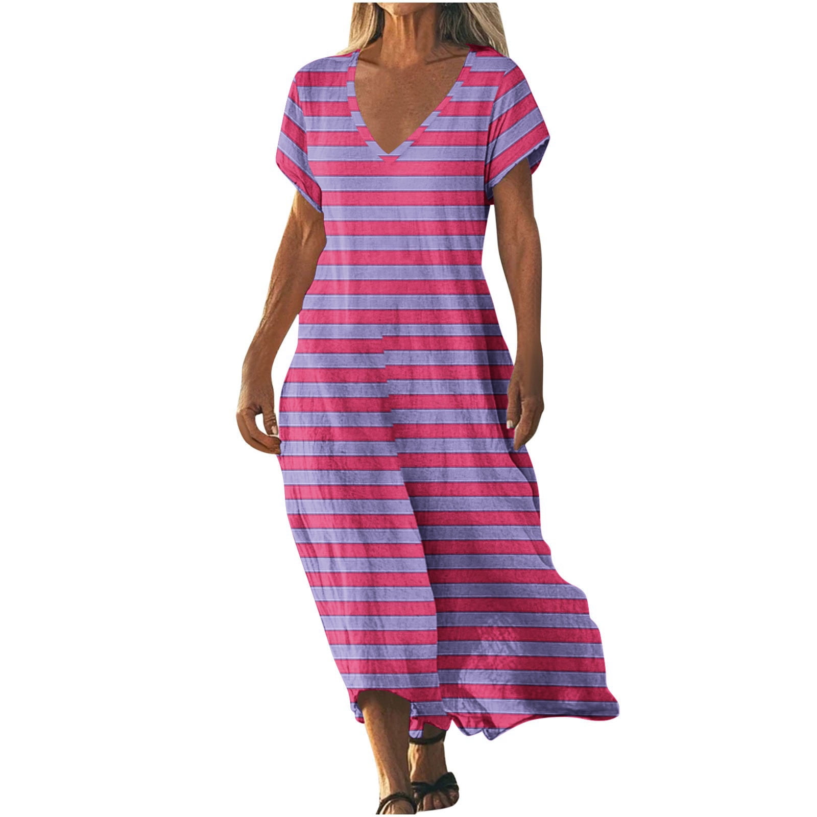 Contrast Stripe Print Short Sleeve Sweater Dress