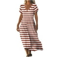 thumbnail image 1 of Oplxuo Dresses for Women Stripe Print Short Sleeve Maxi Long Dress Trendy V Neck Boho Beach Vacation Dresses 2025, 1 of 4