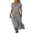 thumbnail image 1 of Oplxuo Dresses for Women Stripe Print Short Sleeve Maxi Long Dress Trendy V Neck Boho Beach Vacation Dresses 2025, 1 of 4