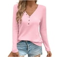 thumbnail image 1 of Oplxuo Dressy Casual Waffle Tops for Women Button Up V Neck Long Sleeve T-Shirts Loose Pullover Basic Solid Tuinc Blouse, 1 of 6
