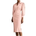 thumbnail image 1 of Oplxuo Elegant Knee Lenght Pencil Dress for Women Wrap V Neck Long Sleeve Wear to Work Business Sheath Church Dresses, 1 of 5