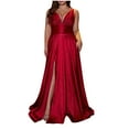 thumbnail image 1 of Oplxuo Elegant Satin Evening Dress for Women Plus Size Sexy V Neck Empire Waist Semi Formal Party Cocktail Maxi Dress, 1 of 7