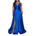 thumbnail image 1 of Oplxuo Elegant Satin Evening Dress for Women Plus Size Sexy V Neck Empire Waist Semi Formal Party Cocktail Maxi Dress, 1 of 2
