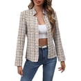 thumbnail image 1 of Oplxuo Elegant Tweed Blazer Jacket for Women - Open Front Stand Collar Fully Lined Business Casual Work Office Coat, 1 of 7