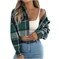 thumbnail image 1 of Oplxuo Flannels for Women Cropped Shacket Jacket Fashion Plaid Button Down Shirt 2025 Fall Coat Tops, 1 of 7