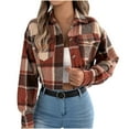 thumbnail image 1 of Oplxuo Flannels for Women Cropped Shacket Jacket Fashion Plaid Button Down Shirt 2025 Fall Coat Tops, 1 of 7