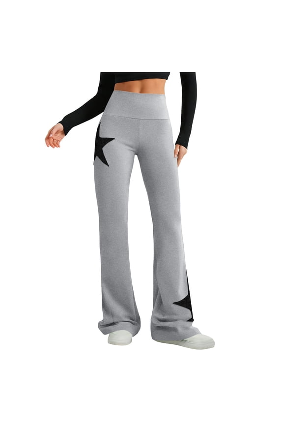 Flare Leggings for Women Stylish Star Pattern Patchwork High Waisted Stretch Soft Bell Bottom Lounge Yoga Pants