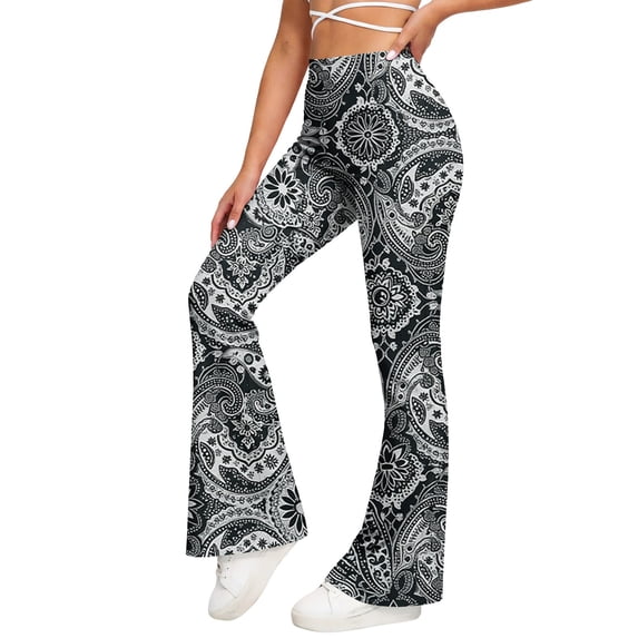 Oplxuo Flare Leggings for Women Vintage Ethnic Bell Bottom Stretch High Waisted Lounge Yoga Pants