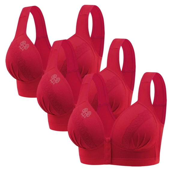Oplxuo Front Closure Bra for Women Comfortable No Underwire Convenient Front Button Plus Size Push Up Everyday Bra Pack of 3