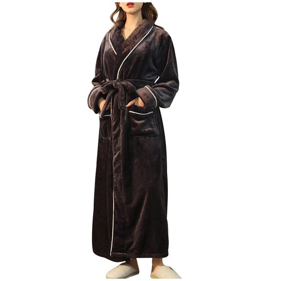 Oplxuo Full Length Fuzzy Robe for Women Plush Robe Flannel Fleece Bathrobe Long Warm Shawl Housecoat with Pockets