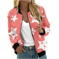 thumbnail image 1 of Oplxuo Full Zip Jacket for Women All Over Stars Printed Casual Long Sleeve Lightweight Windbreaker Coat Outerwear with Pockets, 1 of 4