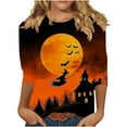 thumbnail image 1 of Oplxuo Funny Pumpkin Print Shirts for Women Halloween Spooky Skull Witch Graphic Tops 3/4 Length Sleeve Crew Neck Costumes, 1 of 4