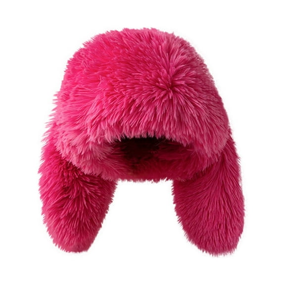 Oplxuo Fuzzy Bunny Ears Hat for Women Cute Plush Beanies Long Rabbit Ears Fluffy Soft Winter Hats for Adults Teen Girls