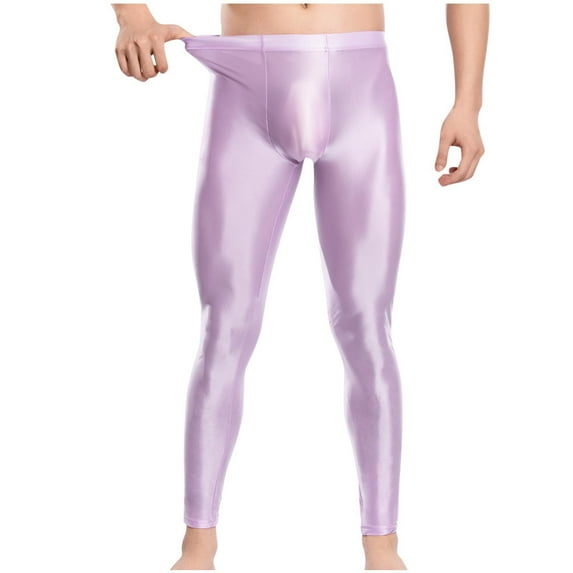 Oplxuo Glossy Compression Pants for Men Athletic Yoga Leggings Stretch Skinny Workout Cycling Running Tights