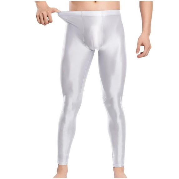 Oplxuo Glossy Compression Pants for Men Athletic Yoga Leggings Stretch Skinny Workout Cycling Running Tights