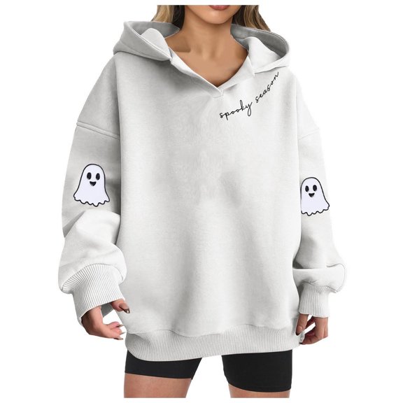 Oplxuo Halloween Oversized Hoodies for Women Long Sleeve Ghost Shirts Pullover Fall Fashion Outfits 2025 Cute Clothes