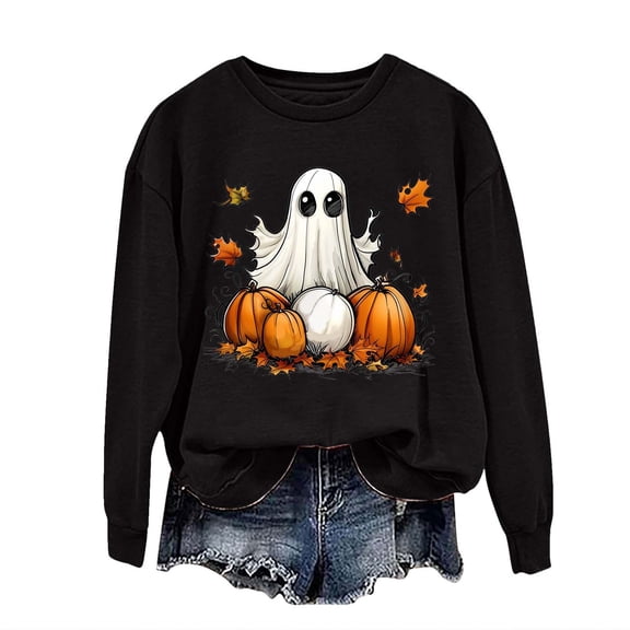 Oplxuo Halloween Sweaters for Women 2025 Halloween Sweatshirt Long Sleeve Cute Pumpkin Sweater Ghost Tops Pullover