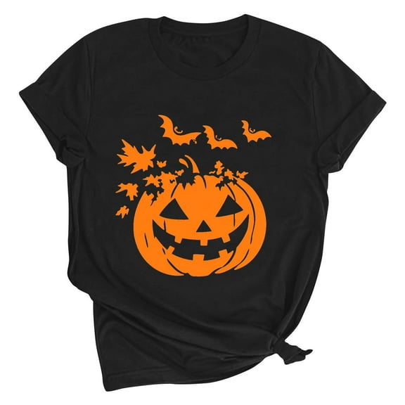 Oplxuo Halloween T Shirts for Women Spooky Skeleton Graphic Short Sleeve Crew Neck Tees 2025 Funny Pumpkin Print Tunic Tops