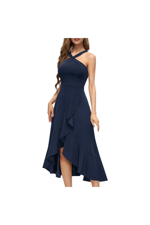 Halter Cocktail Women Dresses Prom Formal Wedding Bridesmaid Dress Ruffled Maxi Hi-Lo Evening Party 2025 Dress