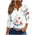 thumbnail image 1 of Oplxuo Henley Shirts for Women 3/4 Sleeve Tunic Tops V Neck Button Shirt Dressy Cute Print Tshirt Basic Cotton Ladies Blouse, 1 of 3