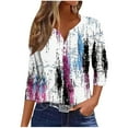 thumbnail image 1 of Oplxuo Henley Shirts for Women 3/4 Sleeve Tunic Tops V Neck Button Shirt Dressy Cute Print Tshirt Basic Cotton Ladies Blouse, 1 of 3
