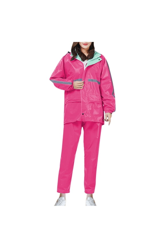 Hi-Vis Rain Suit for Women Reflective Waterproof Hoodie Jacket and Long Pants Set Outdoor Raincoat Rain Gears
