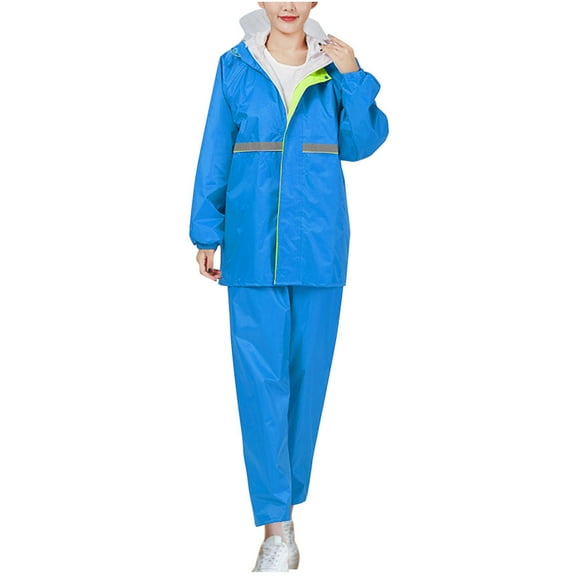 Oplxuo Hi-Vis Reflective Rain Suit for Women Waterproof Hoodie Jacket and Long Pants Set Outdoor Raincoat Rain Gears