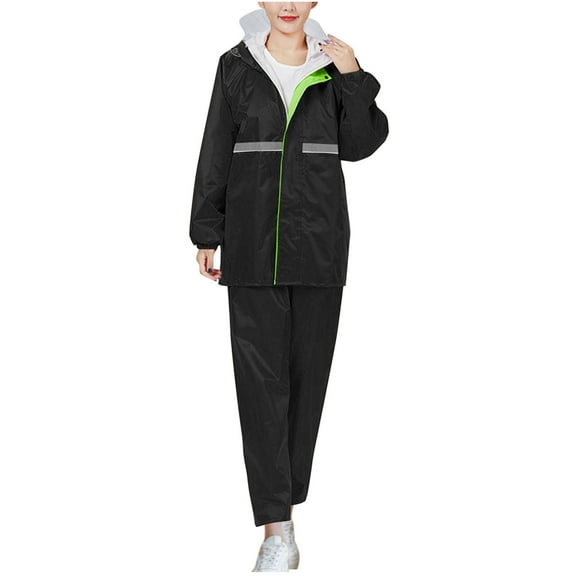 Oplxuo Hi-Vis Reflective Rain Suit for Women Waterproof Hoodie Jacket and Long Pants Set Outdoor Raincoat Rain Gears