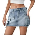 thumbnail image 1 of Oplxuo High Stretchy Cargo Skirt for Women, Low Waist Y2k Mini Skirt Cute Denim Skirt with Pockets, 1 of 6