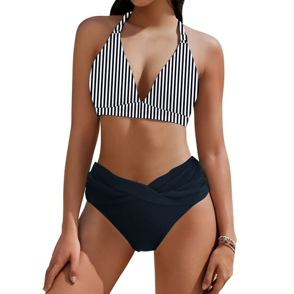 Oplxuo High Waisted Bikini Sets for Women Two Piece Tummy Control Swimsuits Halter Twist Front Bathing Suit Swimwear