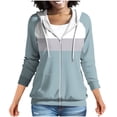 thumbnail image 1 of Oplxuo Hoodies for Women Color Block Hooded Sweatshirt Basic Zip-Up Jersey Jacket Long Sleeve Top with Pockets Plus Size, 1 of 7