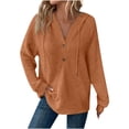 thumbnail image 1 of Oplxuo Hoodies for Women Waffle Knit Long Sleeve Drawstring Button V Neck Casual Pullover Sweatshirt Hooded Tops, 1 of 6