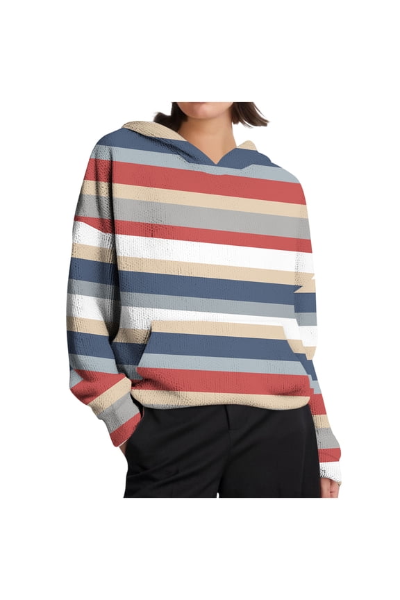 Knit Hoodies for Women 2025 Fall Vintage Ethnic Graphic Pullover Loose Sweatshit Long Sleeve Casual Hooded Sweater Tops