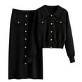 thumbnail image 1 of Oplxuo Knitted Business Outfits for Women Elegant Collared Button Up Cardigan Sweater and Midi Skirt Dressy 2 Piece Sets, 1 of 5