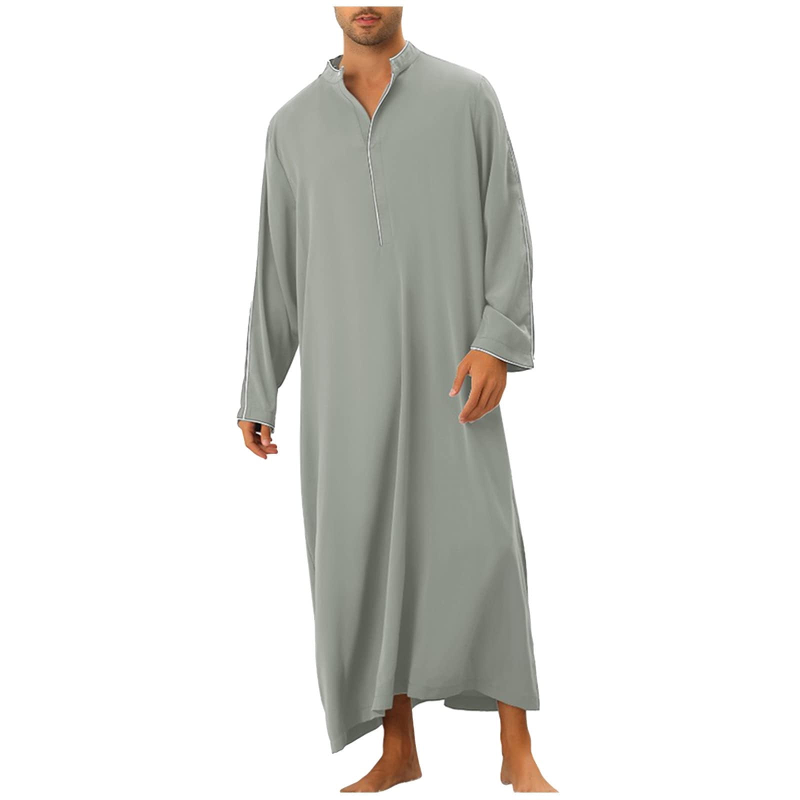 Men's Long Sleeve Thobe Kaftan - Muslim Traditional Wear With Pockets