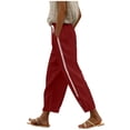 thumbnail image 1 of Oplxuo Lace Patchwork Linen Pants for Women Lightweight Summer Straight Leg Loose Elastic Waist Lounge Trousers with Pockets, 1 of 6