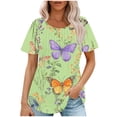 thumbnail image 1 of Oplxuo Ladies Trendy Short Sleeve T Shirts for Women Butterfly Printed Crewneck Summer Blouse Dressy Casual Pleated Tunic Tops, 1 of 5