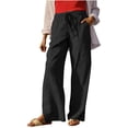 thumbnail image 1 of Oplxuo Lightweight Linen Pants for Women Casual Summer Elastic High Waisted Loose Straight Leg Beach Trousers with Pockets, 1 of 7