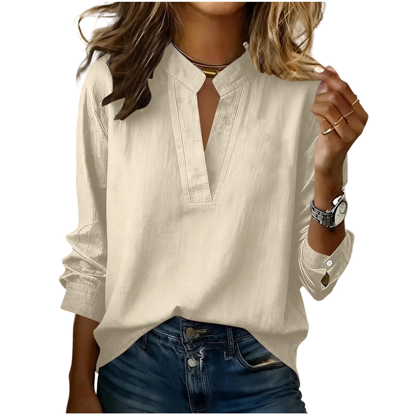 Oplxuo Linen Shirts for Women Summer Vacation Long Sleeve Linen