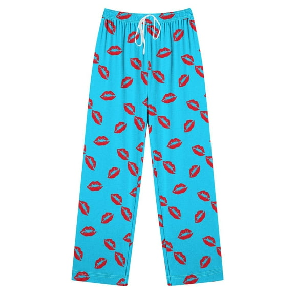 Oplxuo Lip Printed Cute Pajamas Pants for Women Drawstring Elastic Waist Comfy Loose Pjs Bottom Lounge Trousers with Pockets