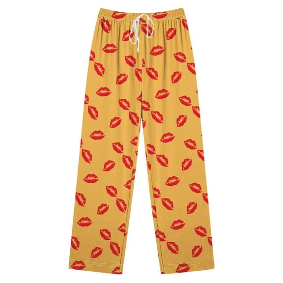 Oplxuo Lip Printed Cute Pajamas Pants for Women Drawstring Elastic Waist Comfy Loose Pjs Bottom Lounge Trousers with Pockets